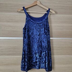 Trina Turk Blue Sequin Silk Lined Tank Top Women’s Medium Sleeveless Evening